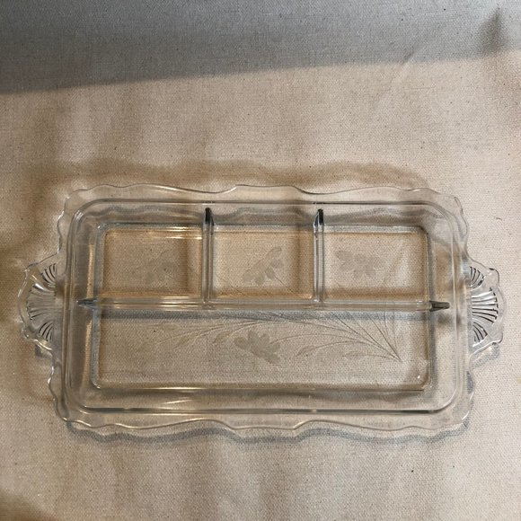 Vintage Glass Tray Etched with Floral Design - Picture 1 of 7